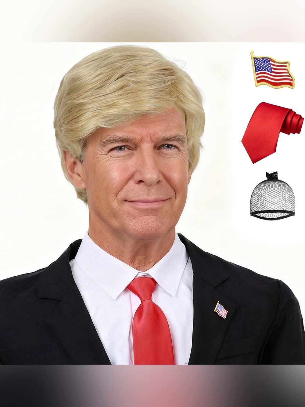 Donald Trump Synthetic Wig Tie Pin Unisex Adult One Size Blonde Halloween